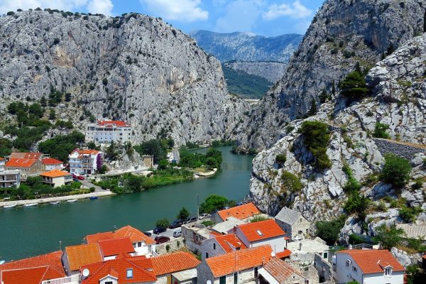 Picturesque view of Omis with the Cetina River